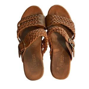 White Mountain Chantilly Footbed Wedge Sandals, Brown Leather, size 8